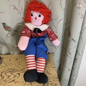 Raggedy Andy Vintage Hand Embroidered Face, Custom Rag Cloth Doll 21"